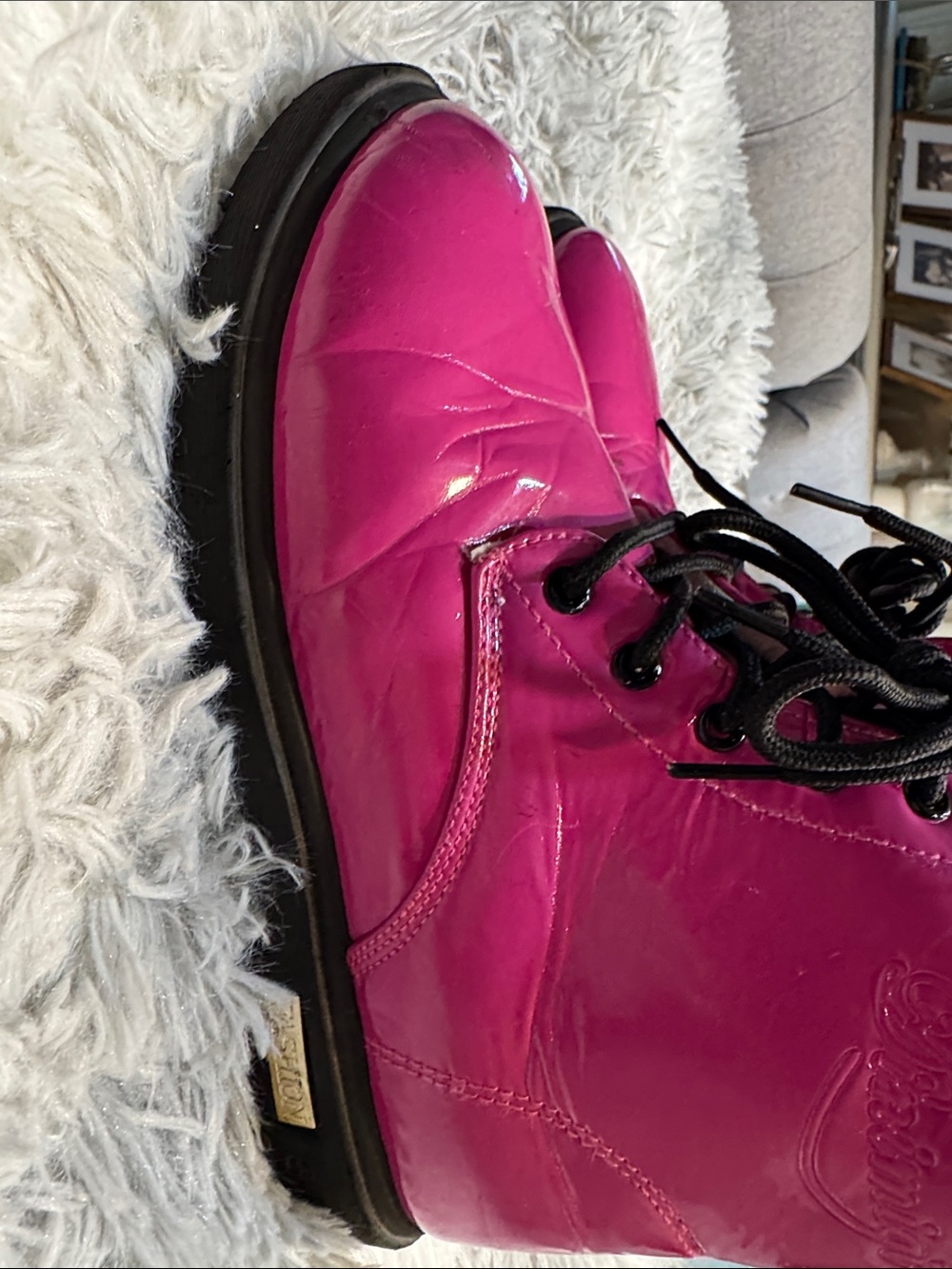 Hot Pink Patent Lace-Up Women's Boots - Stylish Everyday Look - Picture 4 of 4